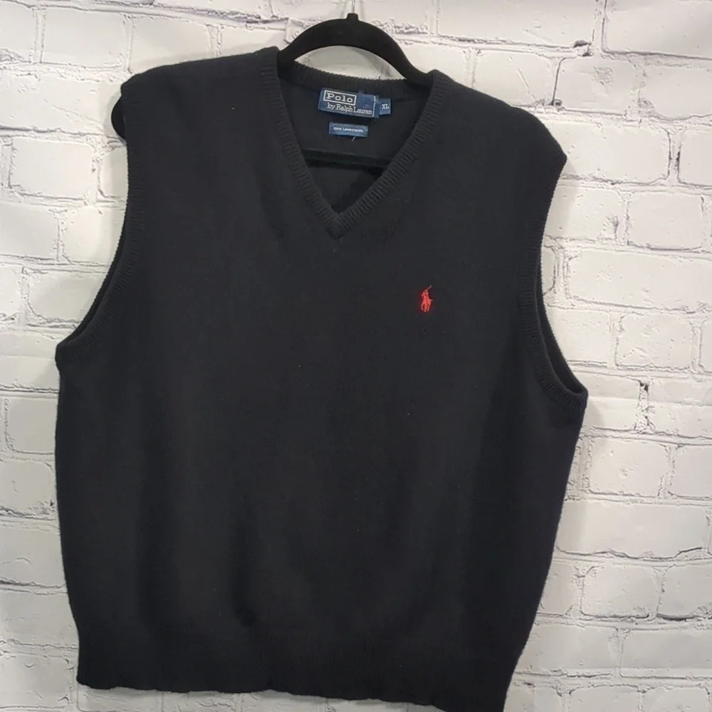 Polo by Ralph Lauren 100% Lambswool Black Vest w Red Pony Size XL